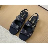 Chanel satin CC logo flat sandals Black 1217-2024