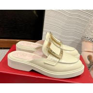 roger vivier Viv' Rangers Mules in leather with Metal Buckle white 2025