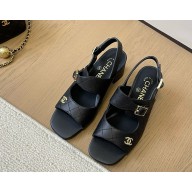 Chanel Goatskin CC logo sandals Black 1217-2024
