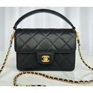 chanel BLACK GRAINED CALFSKIN Mini Flap Bag with Top Handle AS5165 2024