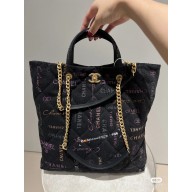 CHANEL Printed Denim & Gold-Tone Metal Black & Multicolor Maxi Shopping Bag 2022