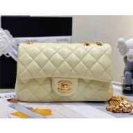 CHANEL SHEEPSKIN SMALL CLASSIC FLAP BAG WITH A CAMELLIA AS4041 LIGHT YELLOW 2023