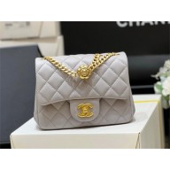 CHANEL SHEEPSKIN MINI CLASSIC FLAP BAG WITH A CAMELLIA AS4040 GRAY 2023(ORIGINAL QUALITY)