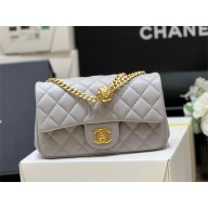 CHANEL SHEEPSKIN SMALL CLASSIC FLAP BAG WITH A CAMELLIA AS4041 GRAY 2023(ORIGINAL QUALITY)