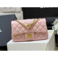CHANEL SHEEPSKIN SMALL CLASSIC FLAP BAG WITH A CAMELLIA AS4041 PINK 2023(ORIGINAL QUALITY)