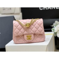 CHANEL SHEEPSKIN MINI CLASSIC FLAP BAG WITH A CAMELLIA AS4040 PINK 2023(ORIGINAL QUALITY)