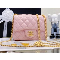 CHANEL SHEEPSKIN MINI CLASSIC FLAP BAG WITH A CAMELLIA AS4040 PINK 2023
