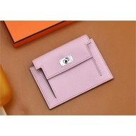 Hermes kelly pocket compact wallet in mysore leather mauve sylvestre (Full Handmade)