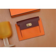 Hermes kelly pocket compact wallet in epsom leather rouge sllier/orange(Full Handmade)