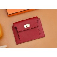 Hermes kelly pocket compact wallet in epsom leather rouge grenade(Full Handmade)