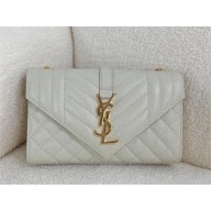 saint laurent envelope small in quilted grain de poudre embossed leather BLANC VINTAGE 2024(original quality)