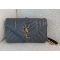 saint laurent envelope small in quilted grain de poudre embossed leather gray 2024(original quality)