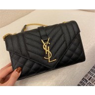 saint laurent envelope small in quilted grain de poudre embossed leather black 2024(original quality)