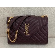 saint laurent envelope medium in quilted grain de poudre embossed leather BURGUNDY 2024(original quality)