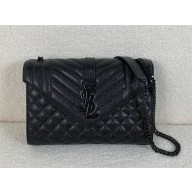 saint laurent envelope medium in quilted grain de poudre embossed leather SO BLACK 2024(original quality)