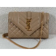 saint laurent envelope small in quilted grain de poudre embossed leather DARK BEIGE 2024 (original quality)