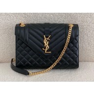 saint laurent envelope medium in quilted grain de poudre embossed leather BLACK/GOLD 2024(original quality)