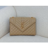 saint laurent envelope medium in quilted grain de poudre embossed leather BEIGE/GOLD 2024(original quality)