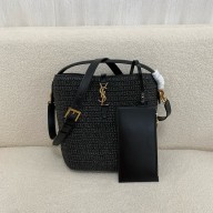 Saint Laurent le 37 in woven raffia and vegetable-tanned leather black 2024(original quality)