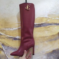 Jimmy Choo Mahesa 100 leather knee boots burgundy 2023