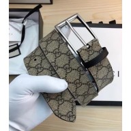 Gucci GG Supreme Belt with Silver Buckle 38mm Width 