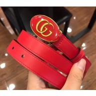 Gucci Leather Belt with Oval Enameled Buckle 20mm Width Red 2018