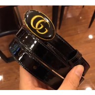 Gucci Leather Belt with Oval Enameled Buckle 20mm Width Black 2018
