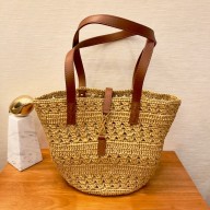 saint laurent panier small bag in crochet raffia and smooth leather NATUREL 2023