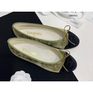 Chanel velvet Ballet flats G02819 black/green 2024