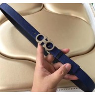 Ferragamo Saffiano Calf Leather Belt 25mm Width Navy Blue 