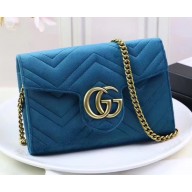 Gucci Velvet GG Marmont Matelassé Chevron Mini Bag 474575 Blue 2017