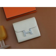 Hermes Constance Compact Wallet in evercolor leather Craie(Full Handmade)