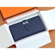 Hermes Bearn Long Wallet in Epsom leather bleu sapphire(Full Handmade)