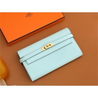 Hermes Kelly Long Wallet in Epsom leather bleu zephyr(Full Handmade)