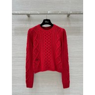 Dior Red Cable-Knit Cashmere Knitted Sweater 2024