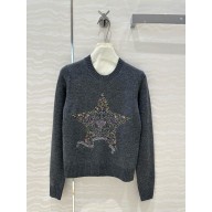 DIOR gray Cashmere Knit with Gold-Tone Dior Around the World Motif Embroidered Sweater 2024