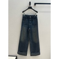 DIOR Blue Stonewashed Cotton Denim with Dior Oblique Interior Flared Jeans 2024