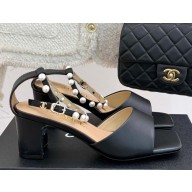 Chanel  lambskin sandals with Pearl decoration black 2025
