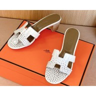 Hermes Oasis Clay Sandals Swift Box Calfskin white heel 5cm  2025
