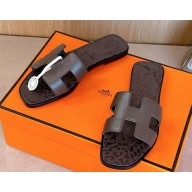Hermes Oasis Clay flat Sandals Swift Box Calfskin coffee 2025