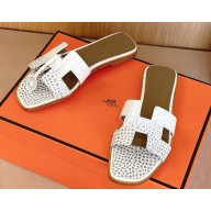 Hermes Oasis Clay flat Sandals Swift Box Calfskin white 2025ss