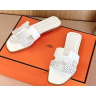 Hermes Oasis Clay flat Sandals Swift Box Calfskin white 2025