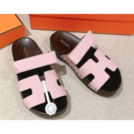 Hermes women/men Chypre mules in calfskin pink 2025