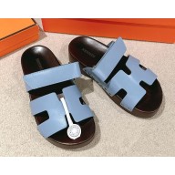 Hermes women/men Chypre mules in calfskin blue 2025