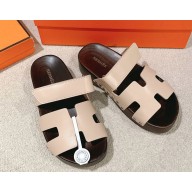 Hermes women/men Chypre mules in calfskin nude pink 2025