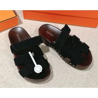 Hermes women/men Chypre mules in suede calfskin 01 2025