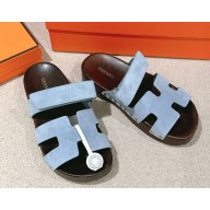 Hermes women/men Chypre mules in suede calfskin 07 2025
