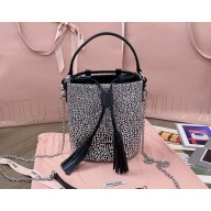 Miu Miu crystal-embellished satin bucket bag 5BE085 black/silver 2024