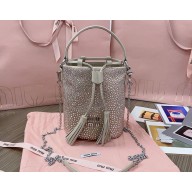 Miu Miu crystal-embellished satin bucket bag 5BE085 black/silver 2024