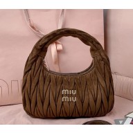 Miu Miu Wander matelassé suede hobo bag 5BC125 Dark Brown 2024